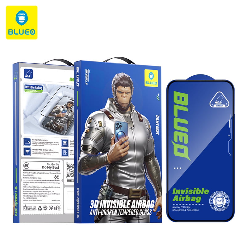 گلس ، محافظ صفحه بلو سه بعدی ایربگ دار Blueo 3D Invisible Airbag Anti Broken Tempered Glass Iphone
